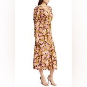 BY TIMO Maroon and pink floral ruched maxi dress size XS.‎